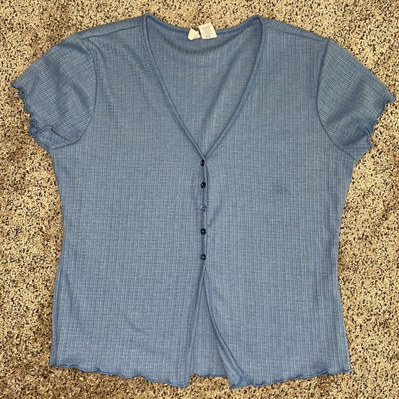 Sky and Sparrow Blue Button Down Cropped T-shirt XL - Picture 7 of 8
